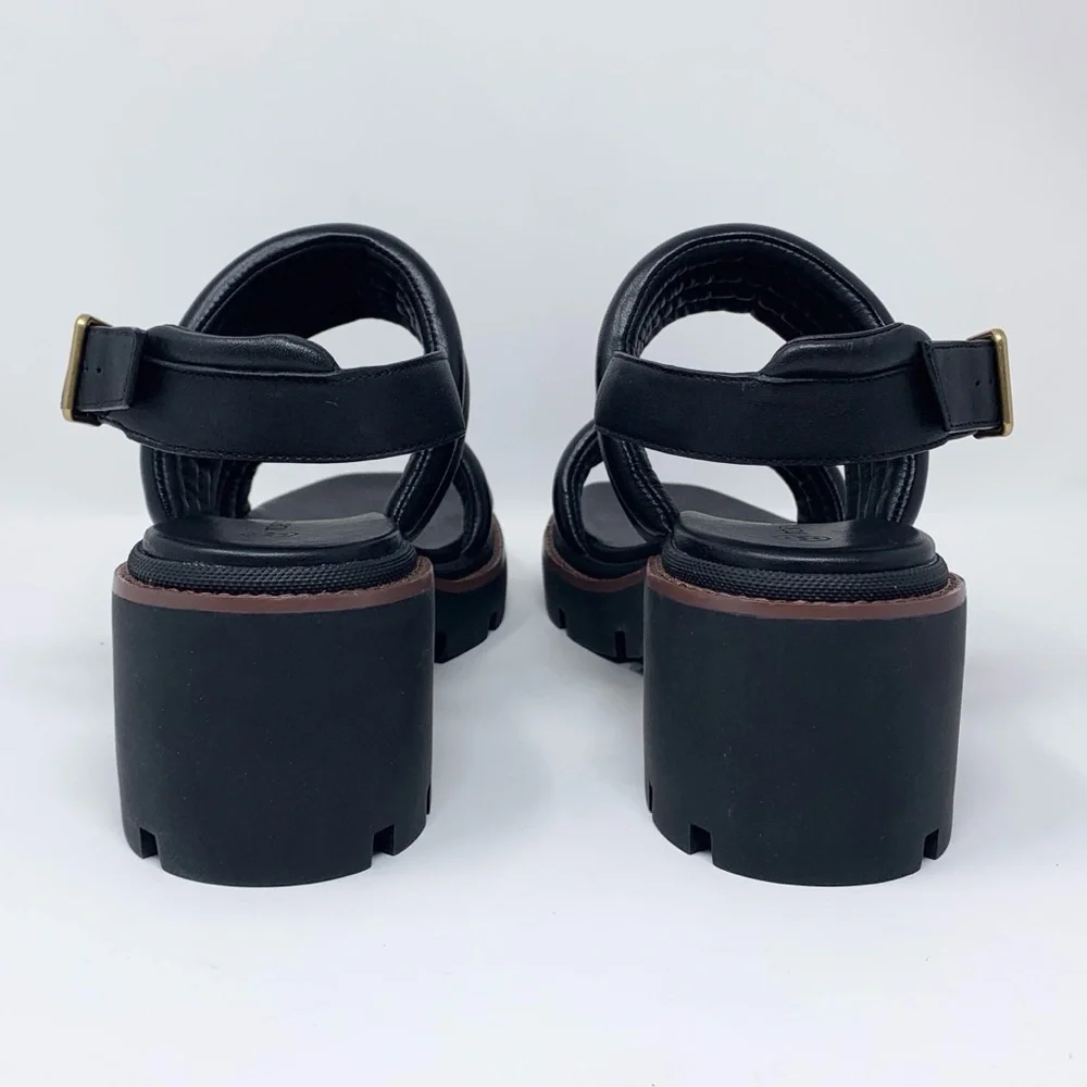 NEW Tory Burch Lug Sole Heeled Sandals (Sz 9) Quilted Leather Slingback Black - Picture 8 of 13